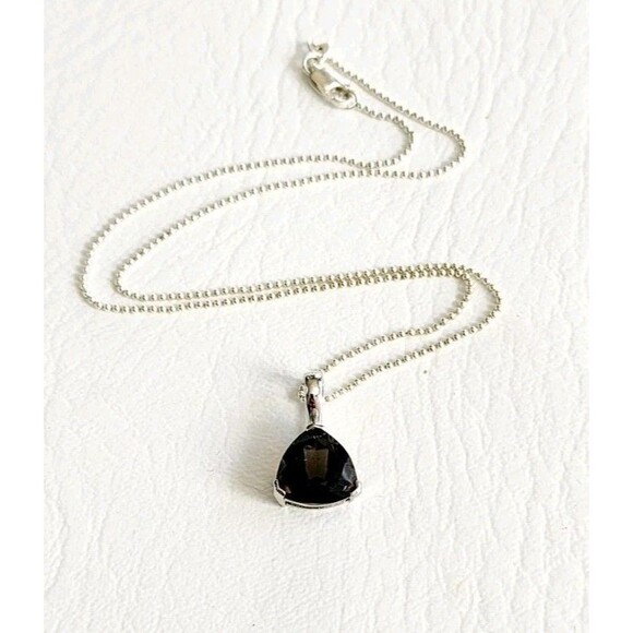 925 Silver Ball Chain Pendant Smoky Quartz Triangle Pendant Necklace 4.79g - Picture 2 of 5